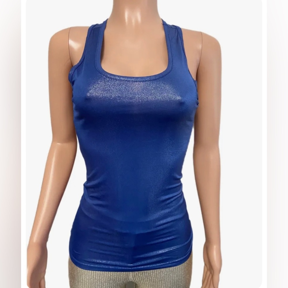 Sparkly blue racerback fitted tank top new M Heart & Hips Glam Y2K Party Tank